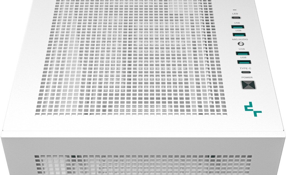 Obudowa DEEPCOOL Morpheus Biały zbliżenie na porty USB i przyciski dioda aktywności