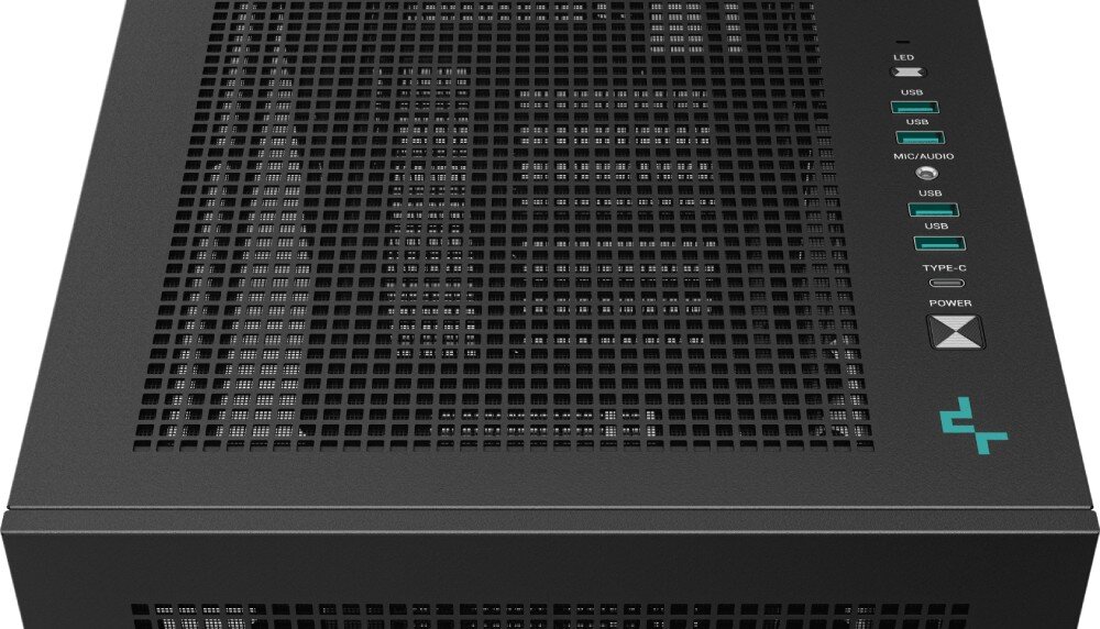 Obudowa DEEPCOOL Morpheus Czarny zbliżenie na porty USB i przyciski dioda aktywności