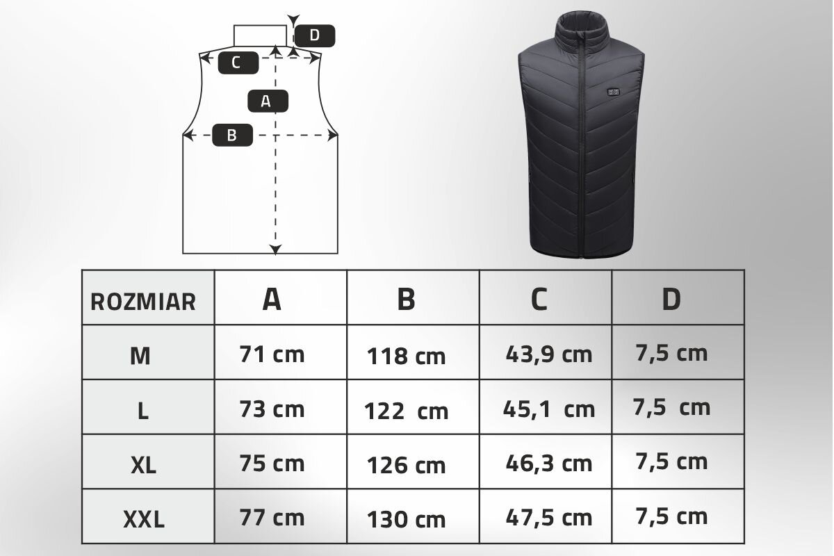 Podgrzewana kamizelka MANTA MKG02  - rozmiary