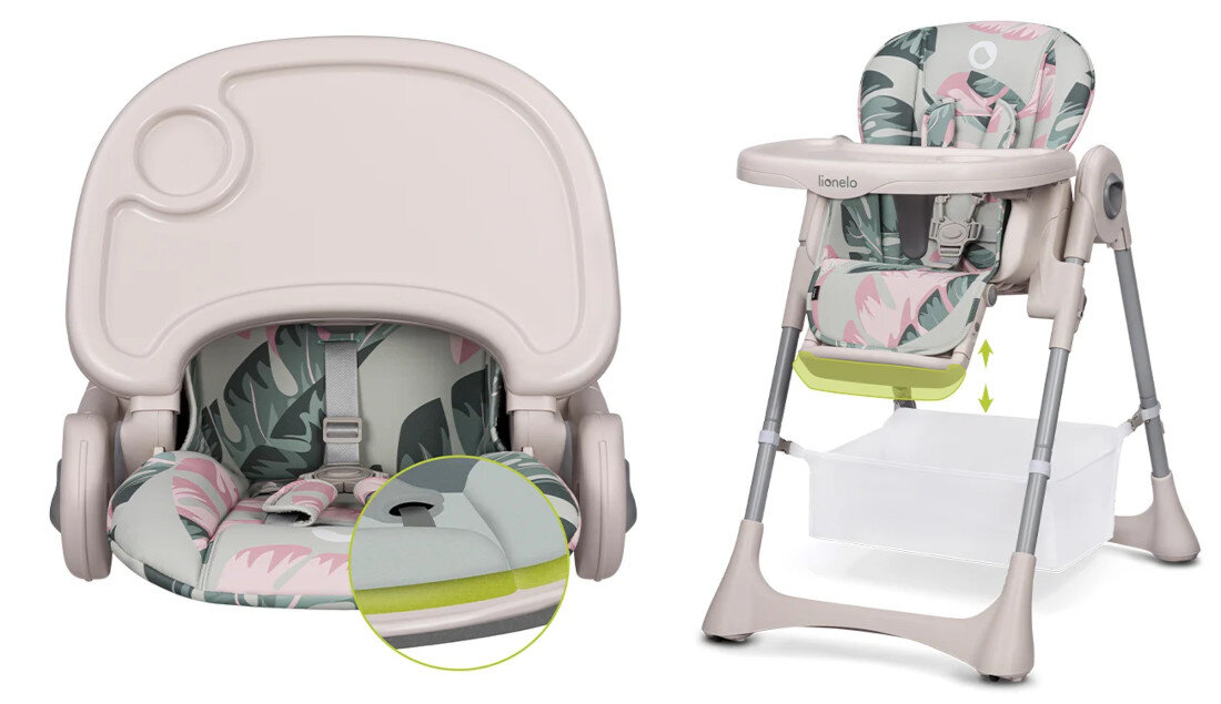 Krzesełko do karmienia LIONELO Zanna Pink Bubblegum 5-punktowe pasy regulacja podnozka
