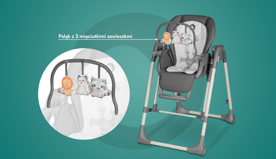 Krzesełko do karmienia LIONELO Laurice Green Olive 8 kołysanek cicha praca