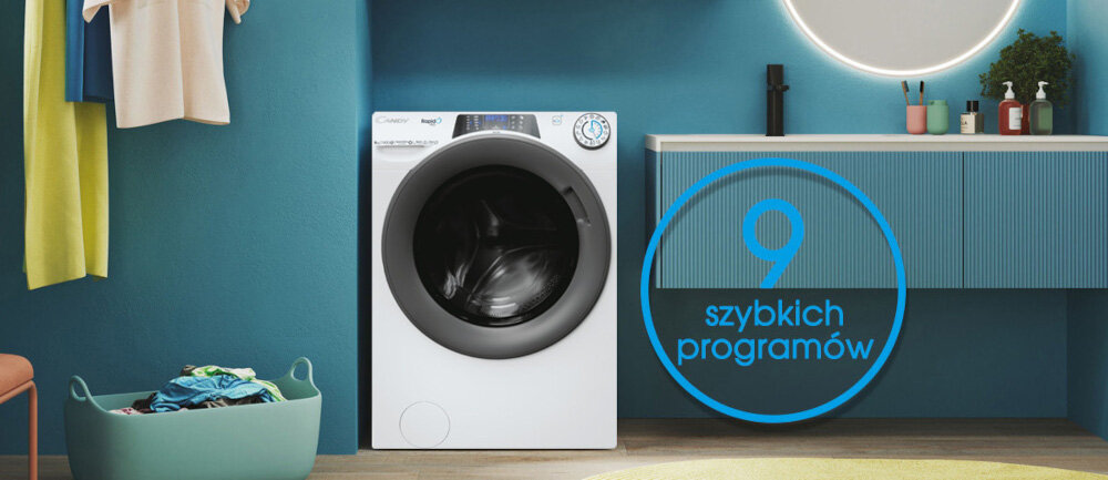 PRALKA CANDY RAPIDO PRO RP 6106BWMR8-S 9 programów szybkich 14 minut dezynfekcja ubrań pranie nocne