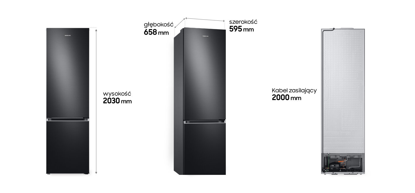 Wymiary lodówki Samsung RB38C605CB1 Grand + Wymiary grafitowej lodówki Samsung RB38C605CB1 Grand +