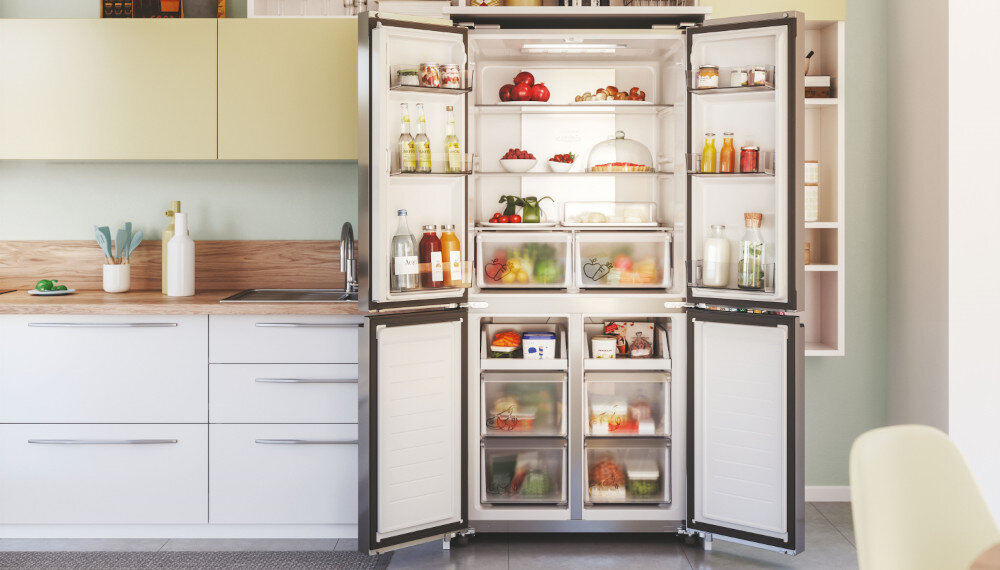 LODÓWKA CANDY CFQQ5T817EPS duża pojemność 467 litrów wiele drzwi przestrzeń