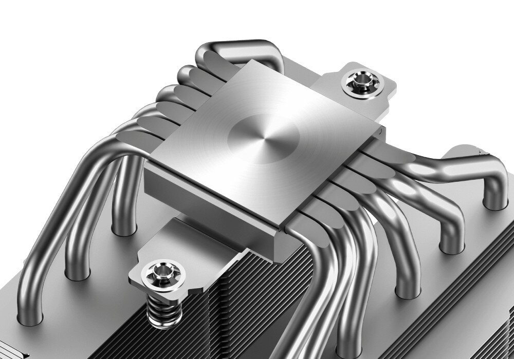 Chłodzenie CPU DEEPCOOL AK620 Metalowa podstawa chłodzenia z sześcioma rurkami wygiętymi w stronę radiatorów na białym tle