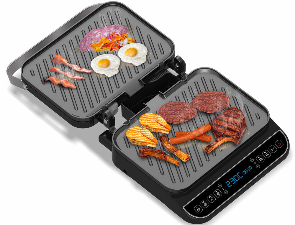 Grill elektryczny TURBOTRONIC TT-CG90 możliwość niezależnej kontroli obu płyt grzewczych