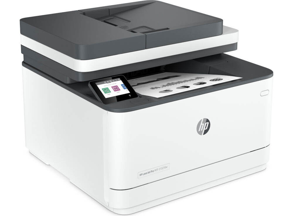 Urządzenie wielofunkcyjne HP LaserJet Pro 3102fdw Automatyczny druk dwustronny, Wi-Fi, Bluetooth urządzenie na białym tle pod kątem drukowanie rozdzielczość szybkość duplex