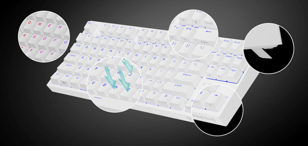 GENESIS Thor 404 TKL pianka wygłuszająca drgania i uderzenia klawiszy - Klawiatura z wielokolorowym podświetleniem klawiszy