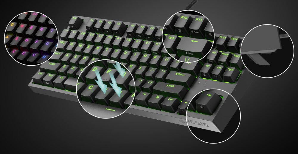 Klawiatura GENESIS Thor 404 TKL Gateron RGB cicha praca wygluszenie szybkosc plynnosc