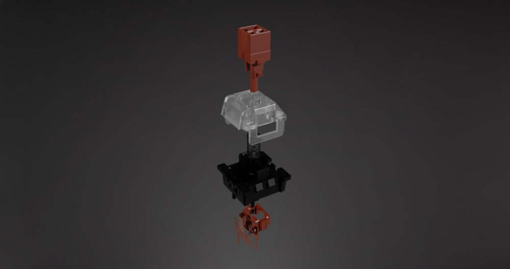 GENESIS Thor 404 TKL Zamknięta konstrukcja typu non-floating key Kailh Box Brown V2 hot-swap - Złożony mechaniczny element z różnymi częściami.