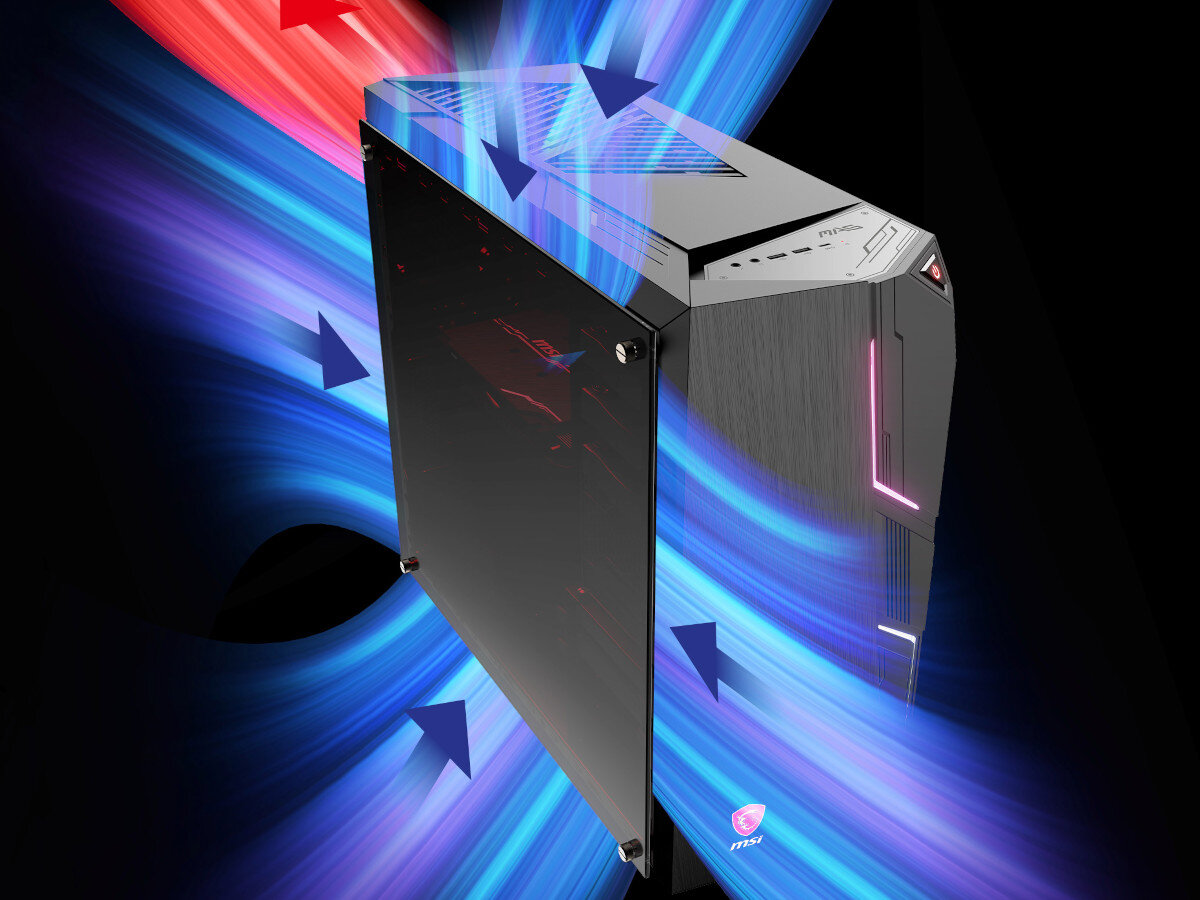 Komputer MSI MAG Codex 5 13NUD-1632EU i5-13400F 16GB RAM 1TB SSD GeForce RTX4060Ti Windows 11 Home chłodzenie wentylacja otwory temperatura