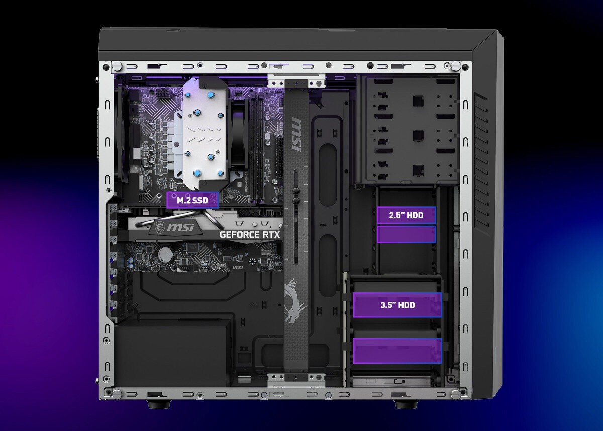 Komputer MSI MAG Codex 5 13NUD-1632EU i5-13400F 16GB RAM 1TB SSD GeForce RTX4060Ti Windows 11 Home rozbudowa modernizacja wnęki dyski dostęp