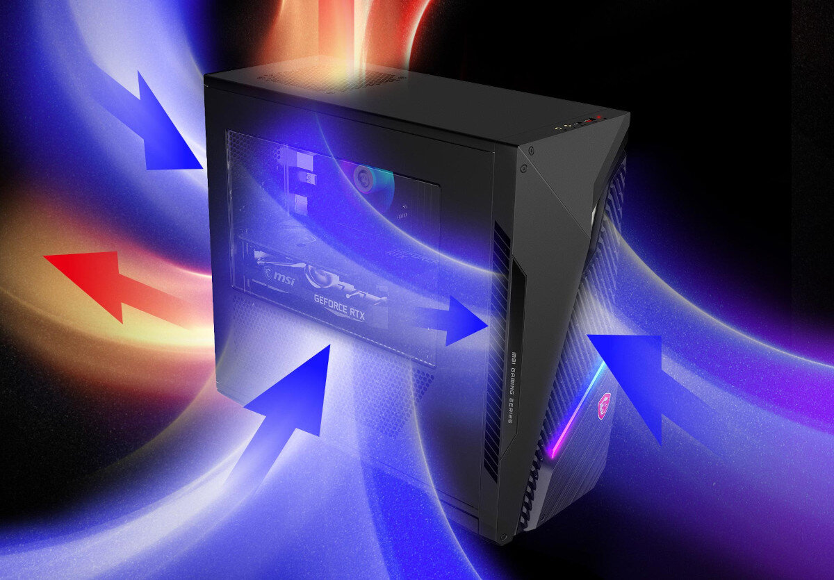 Komputer MSI MAG Infinite S3 13NUC7-1012EU i7-13700F 16GB RAM 1TB SSD GeForce RTX4060 Windows 11 Home chłodzenie wentylacja otwory temperatura