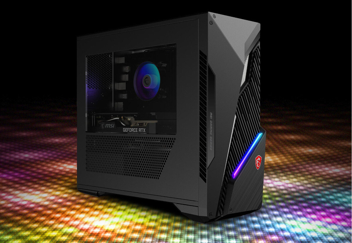 Komputer MSI MAG Infinite S3 13NUC7-1012EU i7-13700F 16GB RAM 1TB SSD GeForce RTX4060 Windows 11 Home wygląd podświetlenie obudowa okno panel boczny