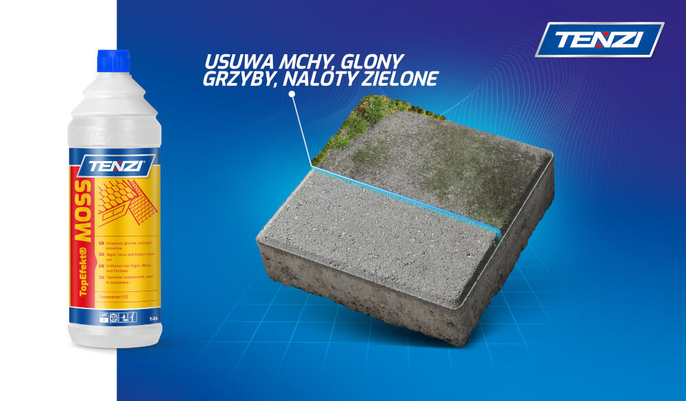 Płyn do czyszczenia dachu i elewacji TENZI T-24 1 l do usuwania mchów, glonów, grzybów oraz zielonych osadów sprawdza się przy czyszczeniu elewacji, dachów (w tym dachówek)
czy kostki brukowej regularne używanie wspiera
naturalną odporność podłoży na biologiczne zabrudzenia