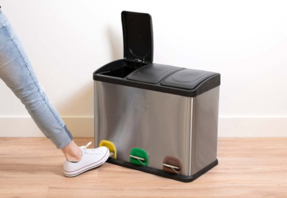 Kosz na śmieci z pedałem DIRT DEVIL E9508 trzy komory, stal nierdzewna 45L Stalowy