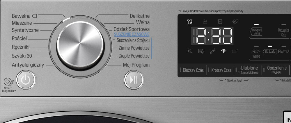 SUSZARKA LG RC90V9PV2N panel sterowanie opcje funkcje pokrętło wyświetlacz