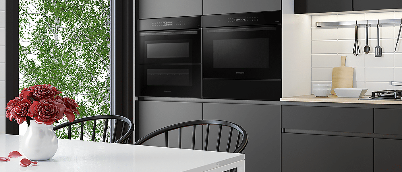 kuchenka mikrofalowa wraz z piekarnikiem Samsung Dual Cook Flex™ oraz szufladą podgrzewającą w zabudowie kuchennej