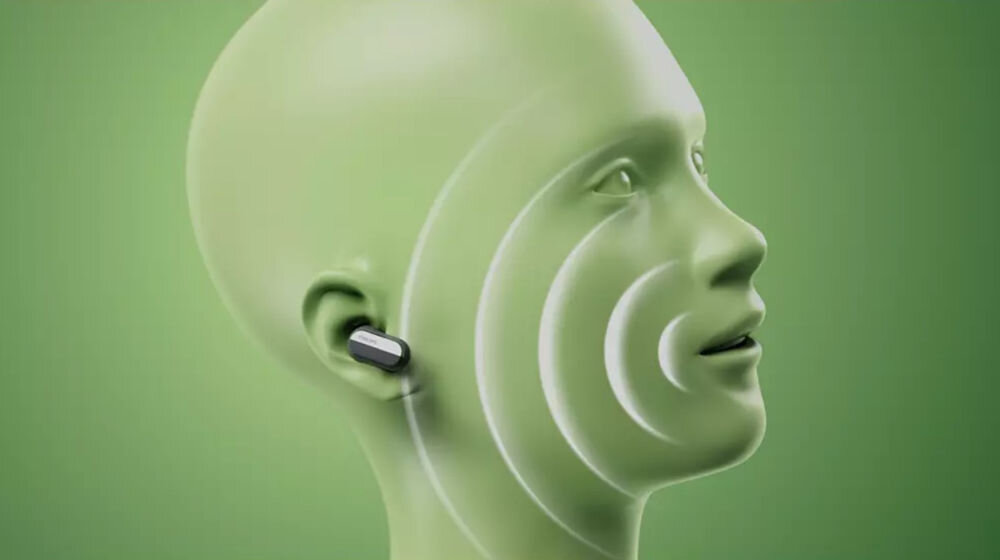 PHILIPS TAT6908BK/00 mikrofon AI wyraźny głos rozmowy podróż, wizualizacja osoby z założonymi słuchawkami prowadzącą rozmowę