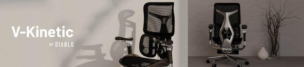 Fotel DIABLO CHAIRS Brave V-Kinetic Czarny prezentacja fotela od tyłu i od tyłu pod kątem z napisem modelu i marki