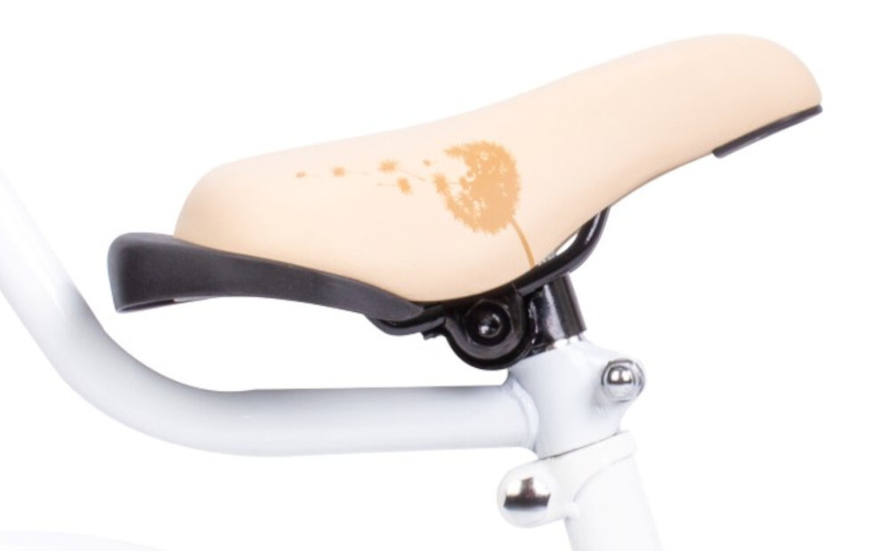 Rower dziecięcy SUN BABY Flower 16 cali dla dziewczynki Biało-beżowy bezpieczna satysfakcjonujaca aktywnosc wygodne siodelko regulacja w zakresie od 54 do 62 cm bezpieczna komfortowa jazda