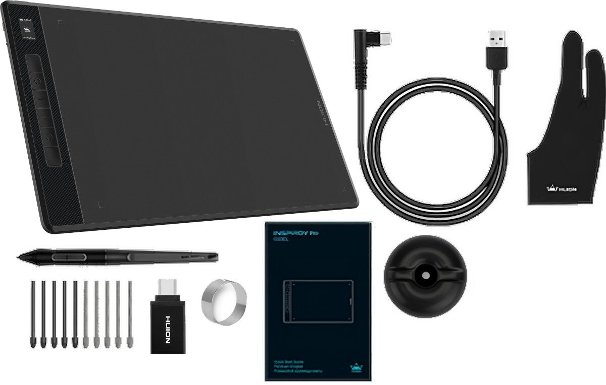 Tablet graficzny HUION Giano G930L opakowanie zawartość zestaw akcesoria