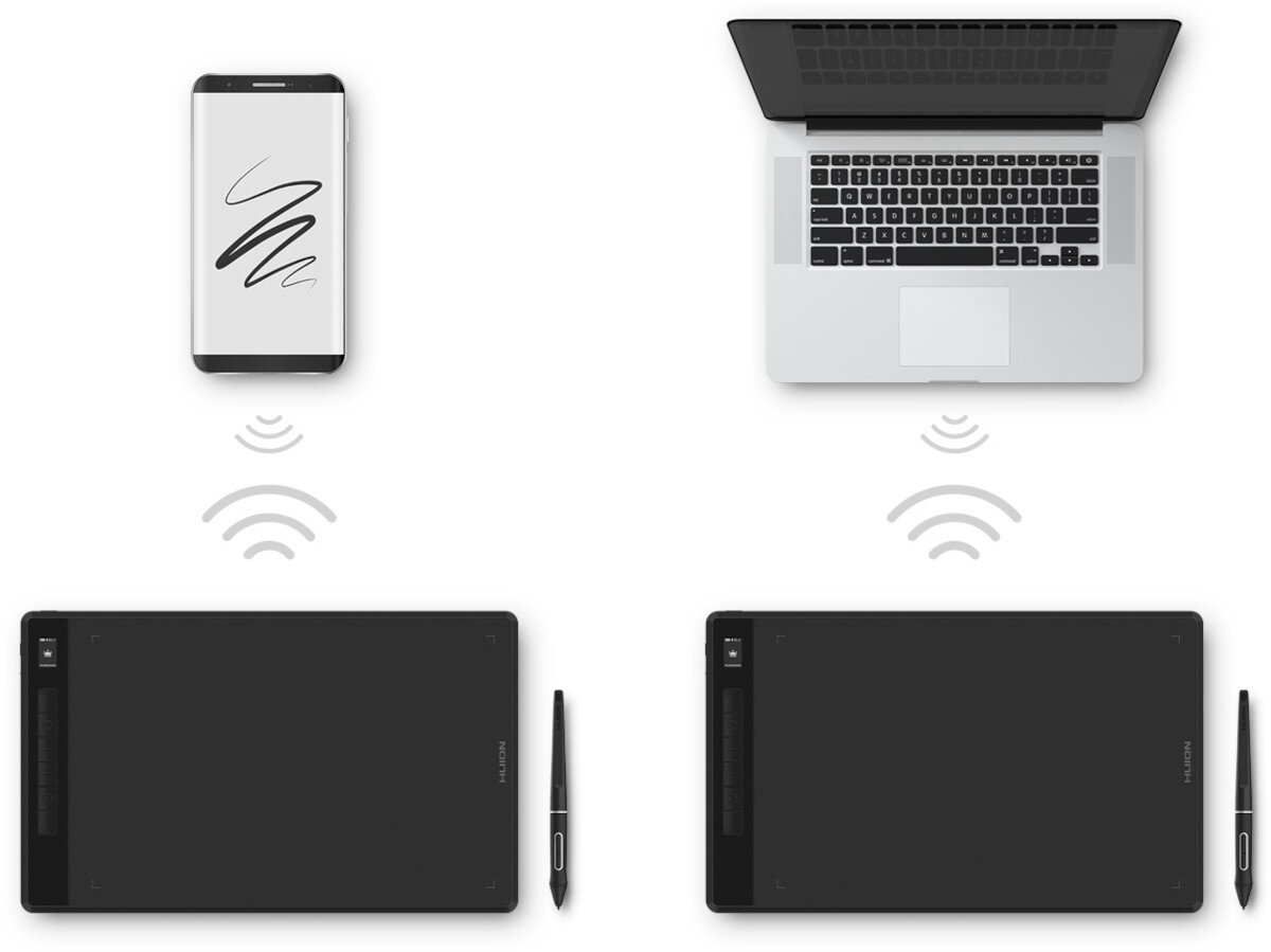 Tablet graficzny HUION Giano G930L łączność Bluetooth zasięg kabel podłączenie port