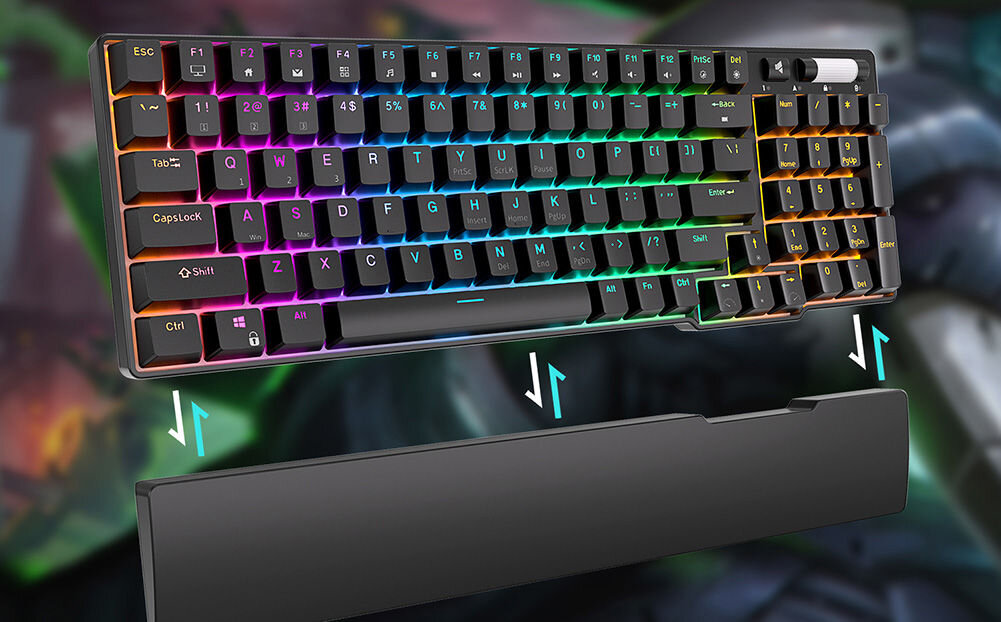 Klawiatura ROYAL KLUDGE RK96 Black Brown Switch USB-A USB-C przełączniki RK Brown wielowarstwowa konstrukcja szybka wygodna wymiana przełączników magnetyczna podkładka