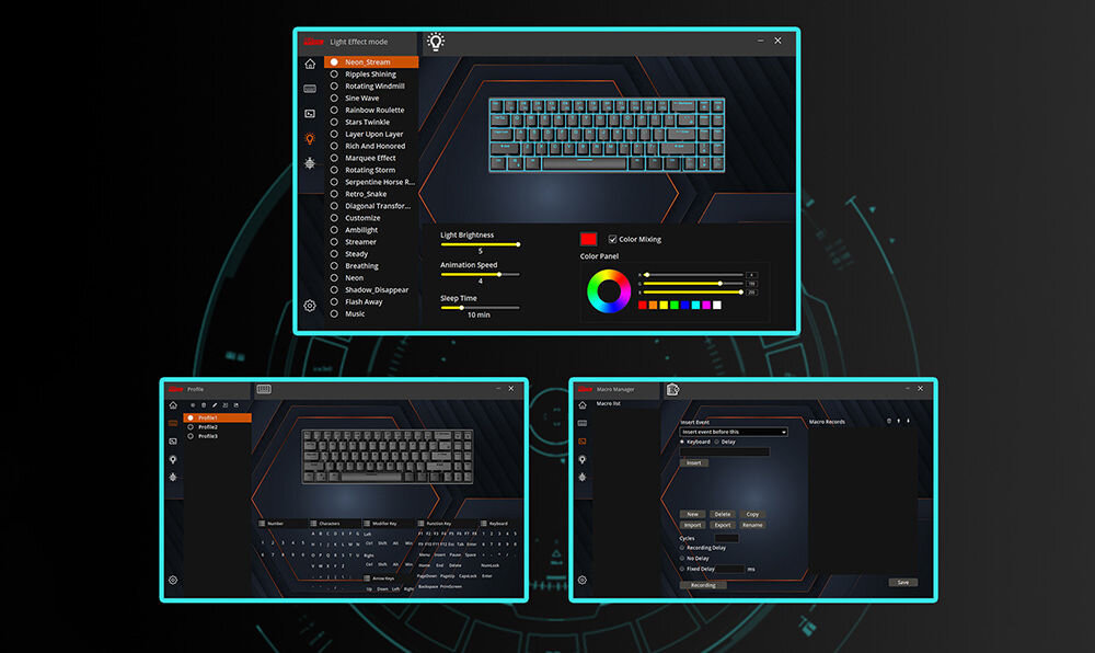 Klawiatura ROYAL KLUDGE RK96 Black Brown Switch dedykowana aplikacja na komputer zmiana funkcji przycisków wybór efektów podświetlenia