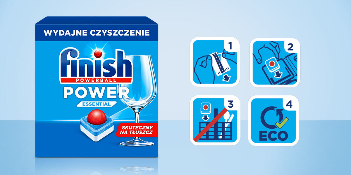 Tabletki do zmywarek FINISH Powerball Power Essential Fresh - 70 szt. instrukcja użycia