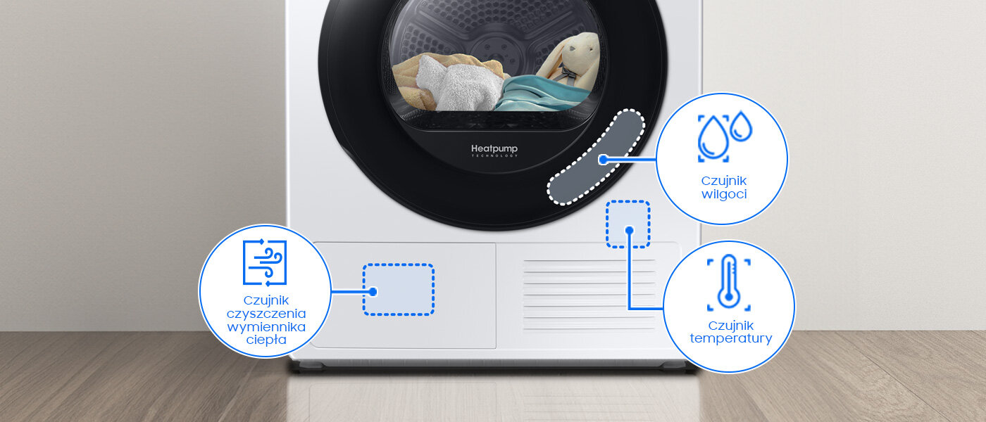 Technologia Optimal Dry: Samsung DV90T5240AWS6: fotografia Technologia Optimal Dry: Samsung suszarka DV90T5240AWS6: fotografia