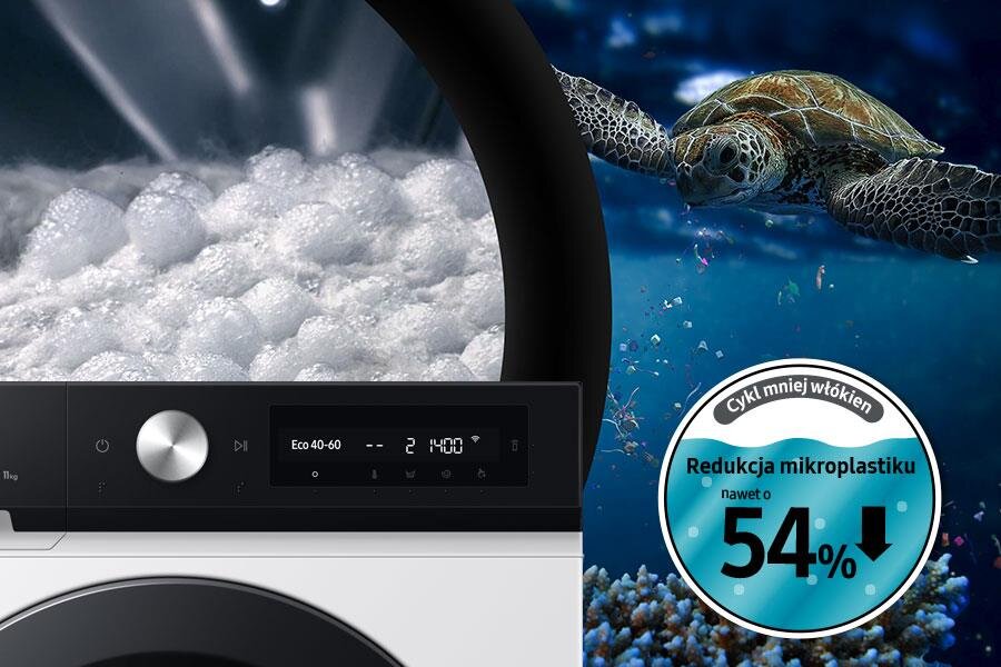 Specjalny cykl prania, który redukuje uwalnianie mikroplastiku nawet o 54% Specjalny cykl prania, który redukuje uwalnianie mikroplastiku nawet o 54% - Samsung