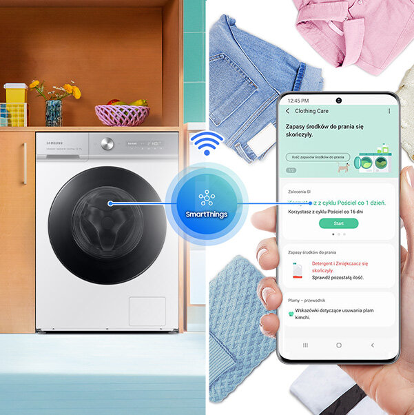 Pralka BeSpoke AI master WW11BB944DGHS6 może być zarządzana przez aplikację SmartThings