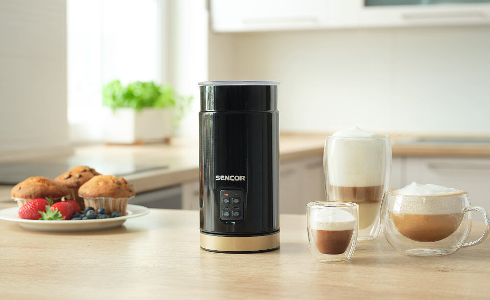 Spieniacz SENCOR SMF 2031BK Czarny wygląd design prezentacja wizualizacja tło Spienianie mleka bez wysiłku