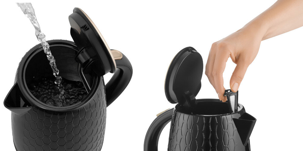 Czajnik SENCOR SWK 7201 Czarny Praktyczny przycisk otwieranie pokrywa znak wodny wyjmowany zmywalny filtr