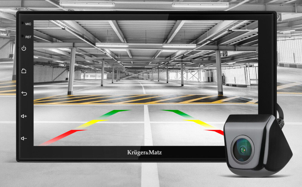 Radio samochodowe KRUGER&MATZ KM 2010 wbudowane wejście na kamerę cofania automatycznie na ekranie radia po wrzuceniu biegu wstecznego poprawia bezpieczeństwo