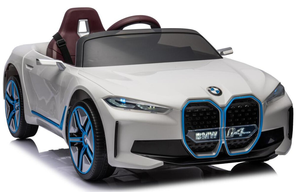 Samochód dla dziecka ENERO BMW I4 Biały sterowanie manualnie przez dziecko pilot zdalnego sterowania pelna kontrola zasilanie dwie baterie AAA 1,5 V brak w zestawie