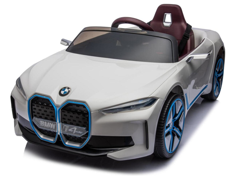 Samochód dla dziecka ENERO BMW I4 Biały kola z pianki EVA dla dzieci od 3 roku zycia dla chlopcow i dziewczynek maksymalna waga do 30 kg solidna konstrukcja stal tworzywo sztuczne stlowy wyglad wymiary 67 x 45 x 115 cm waga 15 kg