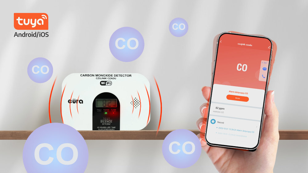 EURA CD-17A2v2300/B aplikacją Tuya powiadomienie na smartfon monitorowanie poziomu czadu w czasie rzeczywistym