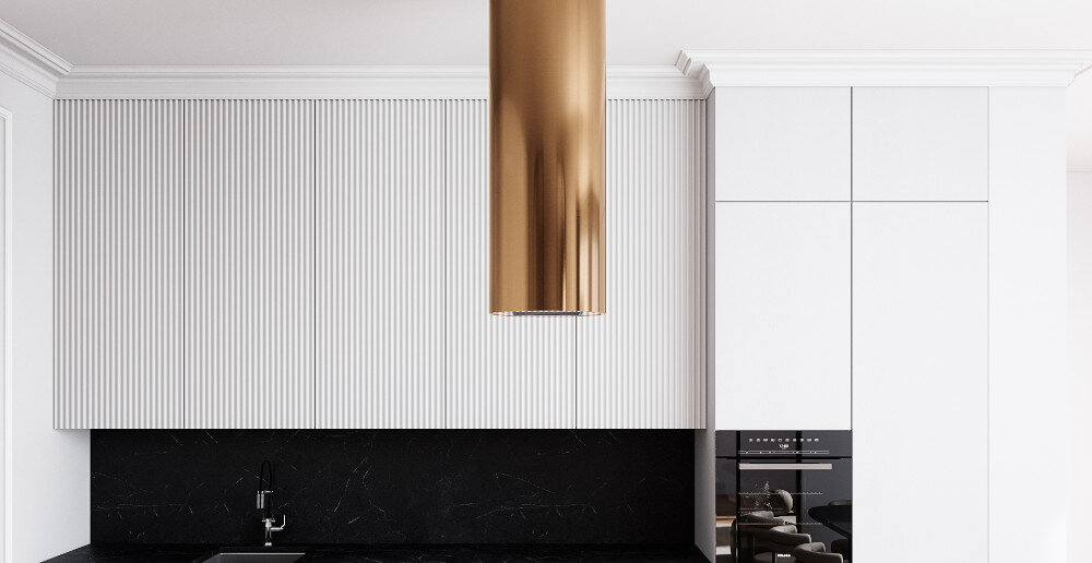 OKAP GLOBALO Calmio Isola 39.1 CARMEL GOLD montaż przyścienny nad wyspą kolor złoty stal nierdzewna jakość wygląd cicha praca wydajny