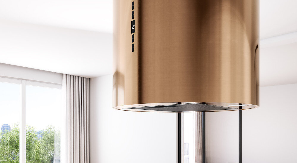 OKAP GLOBALO Calmio Isola 39.1 CARMEL GOLD wyciąg pochłaniacz rura wentylacja oczyszczanie powietrza