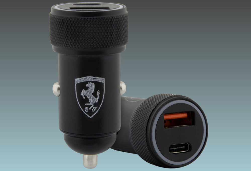 Ładowarka samochodowa FERRARI Fast Charge 20W Moc wtyczka napięcie porty USB ładowanie sprzęt bateria energia indukcja 