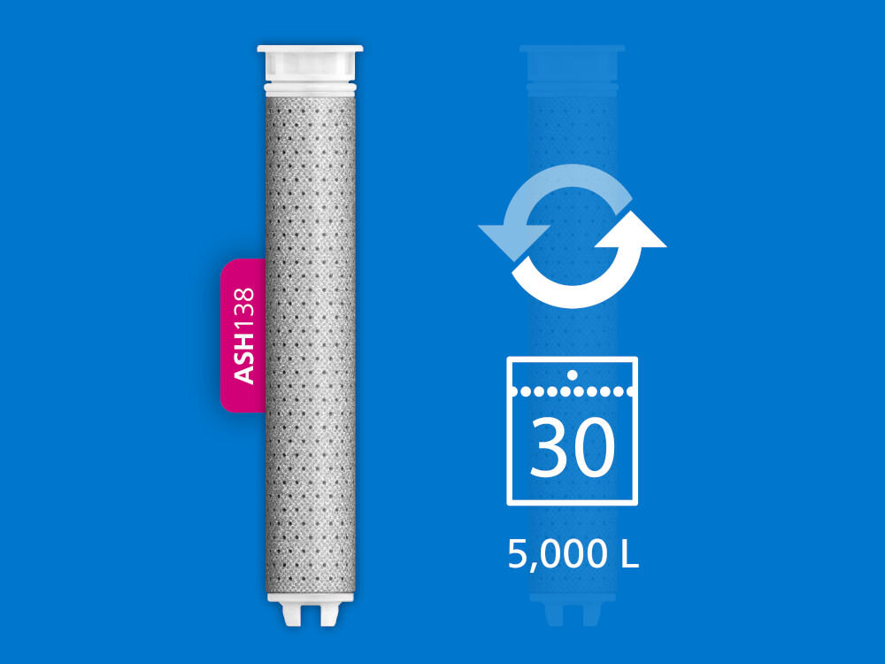 Słuchawka prysznicowa PHILIPS ASH1516CH srebrna Wymienny wkład filtrujący ASH138 o wydajności 5000 litrów lub 30 dni użytkowania.