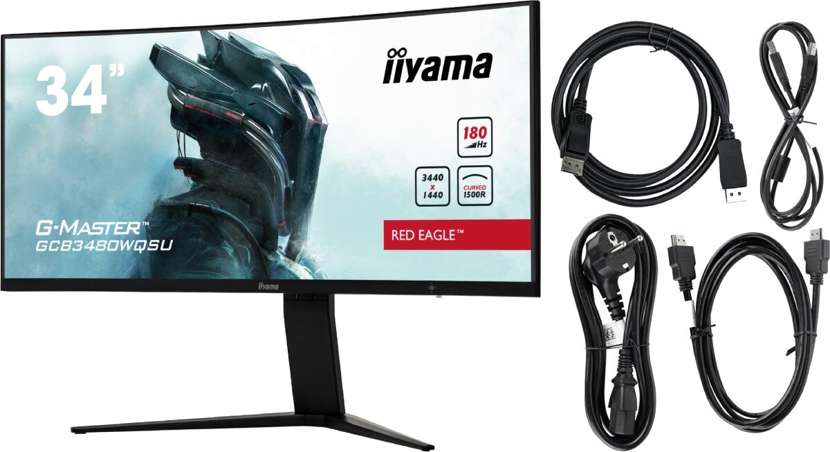 Monitor IIYAMA G-Master Red Eagle GCB3480WQSU-B1 34 3440x1440px 180Hz 0.4 ms Curved zestaw akcesoria kable