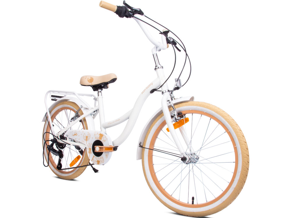 Rower dziecięcy SUN BABY Flower bike 20 cali dla dziewczynki Biało-beżowy lakier bialo-bezowy detale kwiaty dmuchawca dla dziewczynek w wieku od 6 do 10 lat maksymalna waga do 50 kg