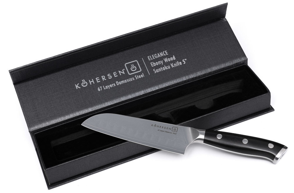 Nóż KOHERSEN Elegance Ebony Wood 12.7 cm wyżłobienia wzdłuż krawędzi składniki krojenie siekanie suszy możliwości możliwości