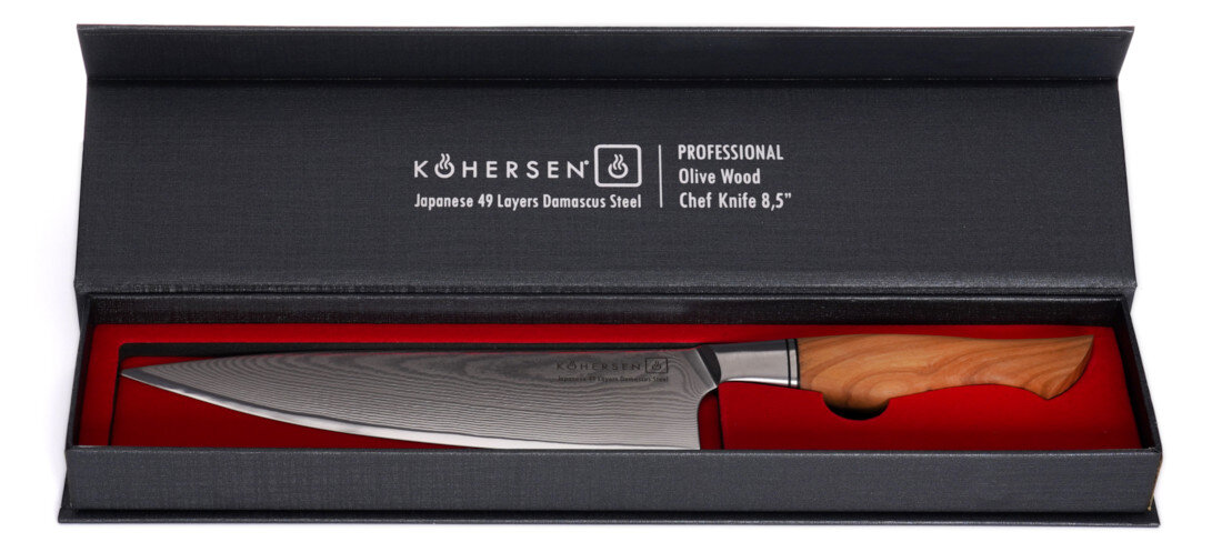 Nóż KOHERSEN Professional Olive Wood 72209 etui prezentacja wyglad oprawa