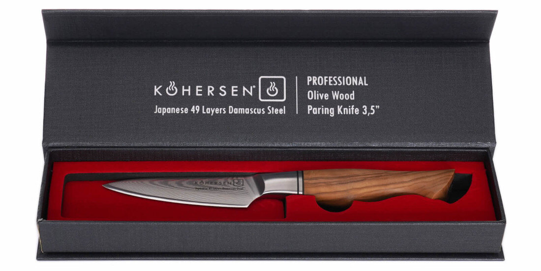 Nóż KOHERSEN Professional Olive Wood 8.9 cm futerał przechowywanie elegancja tworzywo wysoka jakość ochrona