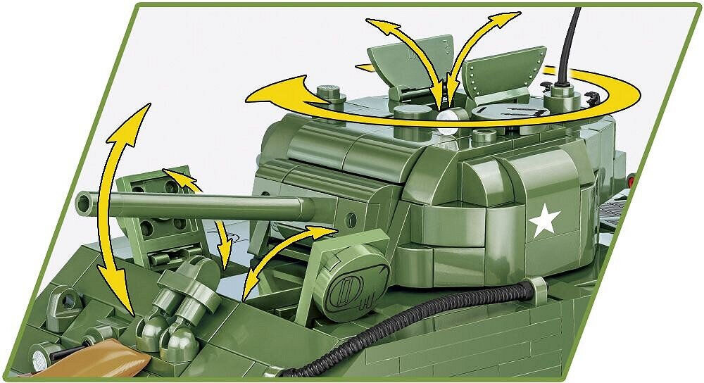 Klocki plastikowe COBI Historical Collection World War II M4A3 Sherman COBI-2570 Klockowa replika historia militarna dla kolekcjonerów dla pasjonaów skala