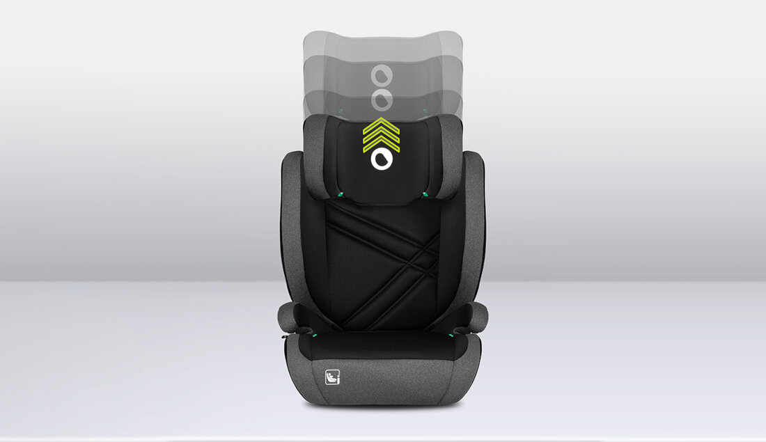 Fotelik samochodowy LIONELO Hugo I-Size (15-36 kg) Czarno-szary 10-stopniowa regulacja zagłówka dostosowanie wysokosc